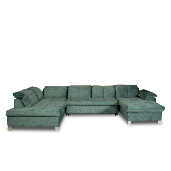 Coltar U Extensibil Sevilia Lux, Stanga, 6 Locuri, Tetiere Reglabile, Verde Petrol, 355 Cm