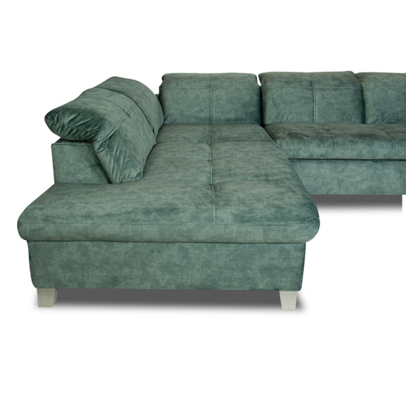 Coltar U Extensibil Sevilia Lux, Stanga, 6 Locuri, Tetiere Reglabile, Verde Petrol, 355 Cm