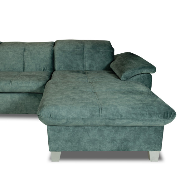 Coltar U Extensibil Sevilia Lux, Stanga, 6 Locuri, Tetiere Reglabile, Verde Petrol, 355 Cm