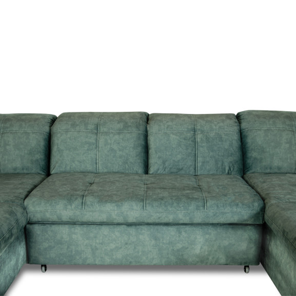 Coltar U Extensibil Sevilia Lux, Stanga, 6 Locuri, Tetiere Reglabile, Verde Petrol, 355 Cm