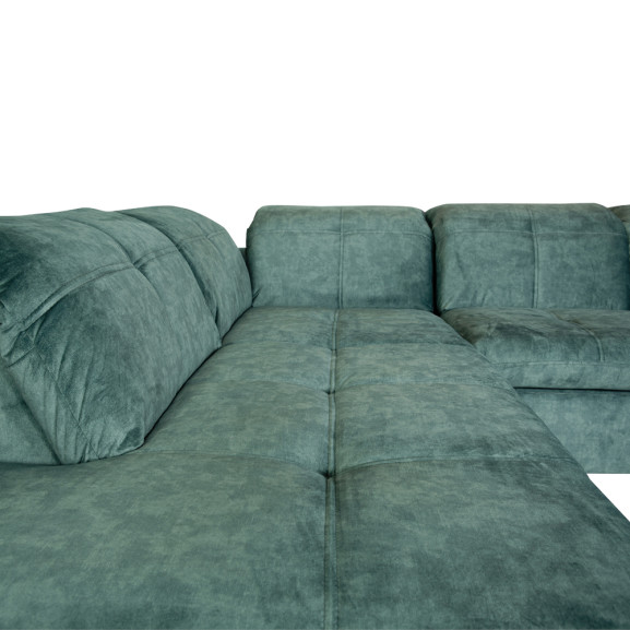Coltar U Extensibil Sevilia Lux, Stanga, 6 Locuri, Tetiere Reglabile, Verde Petrol, 355 Cm