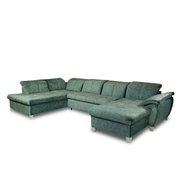 Coltar U Extensibil Sevilia Lux, Stanga, 6 Locuri, Tetiere Reglabile, Verde Petrol, 355 Cm