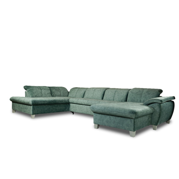 Coltar U Extensibil Sevilia Lux, Stanga, 6 Locuri, Tetiere Reglabile, Verde Petrol, 355 Cm