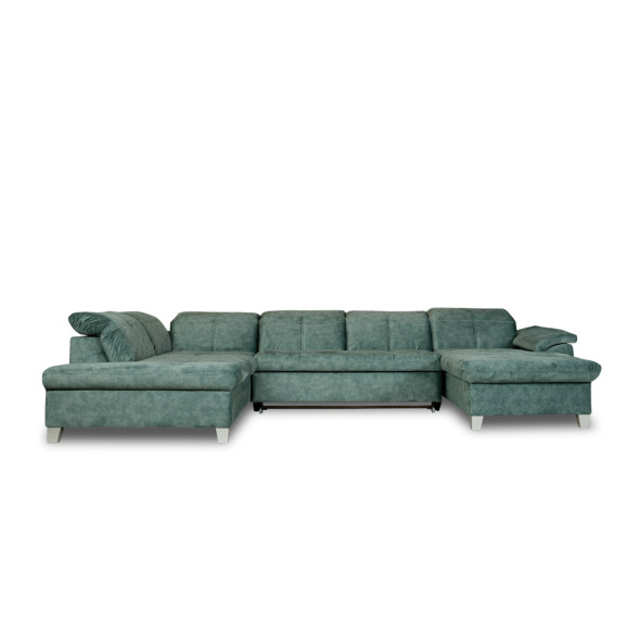 Coltar U Extensibil Sevilia Lux, Stanga, 6 Locuri, Tetiere Reglabile, Verde Petrol, 355 Cm