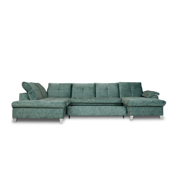 Coltar U Extensibil Sevilia Lux, Stanga, 6 Locuri, Tetiere Reglabile, Verde Petrol, 355 Cm