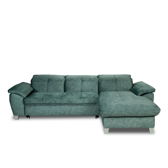 Coltar Extensibil Cu Insula Dreapta Sevilia Lux, 5 Locuri, Lada, Tetiere Reglabile, Verde Petrol, 272 Cm