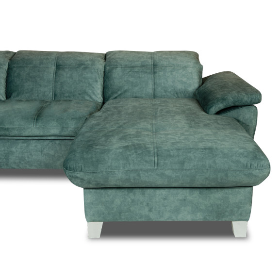Coltar Extensibil Cu Insula Dreapta Sevilia Lux, 5 Locuri, Lada, Tetiere Reglabile, Verde Petrol, 272 Cm