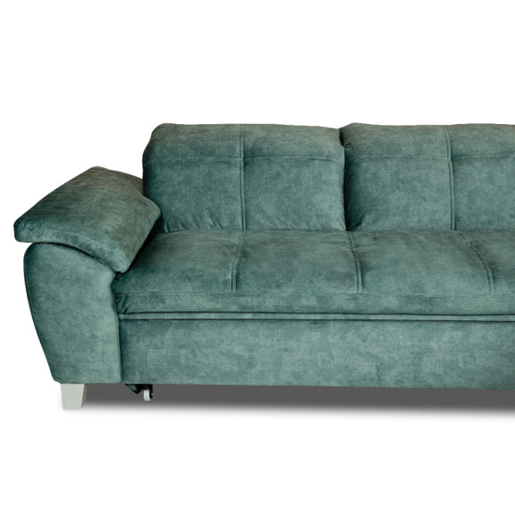 Coltar Extensibil Cu Insula Dreapta Sevilia Lux, 5 Locuri, Lada, Tetiere Reglabile, Verde Petrol, 272 Cm