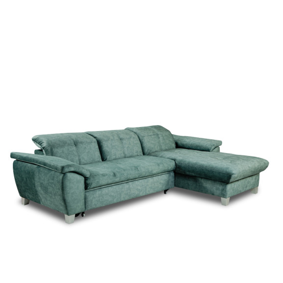 Coltar Extensibil Cu Insula Dreapta Sevilia Lux, 5 Locuri, Lada, Tetiere Reglabile, Verde Petrol, 272 Cm
