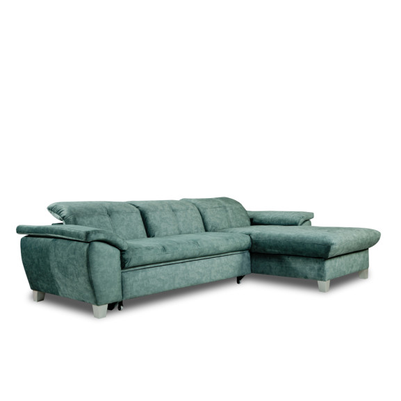 Coltar Extensibil Cu Insula Dreapta Sevilia Lux, 5 Locuri, Lada, Tetiere Reglabile, Verde Petrol, 272 Cm