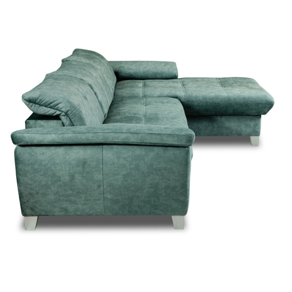Coltar Extensibil Cu Insula Dreapta Sevilia Lux, 5 Locuri, Lada, Tetiere Reglabile, Verde Petrol, 272 Cm