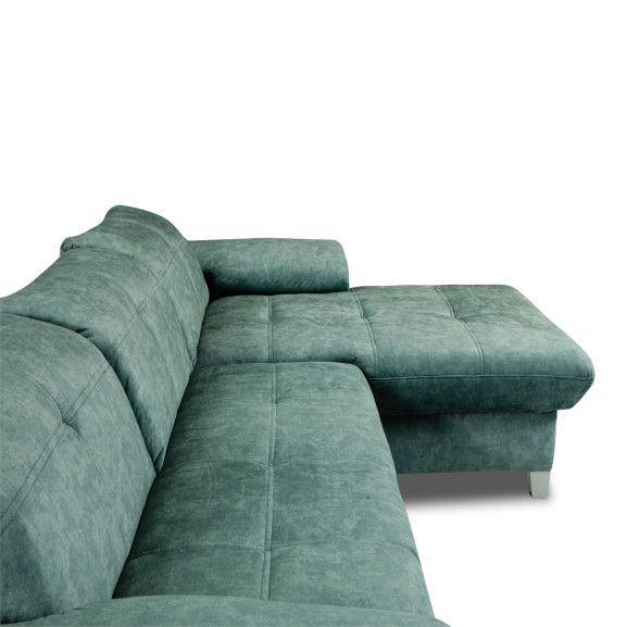 Coltar Extensibil Cu Insula Dreapta Sevilia Lux, 5 Locuri, Lada, Tetiere Reglabile, Verde Petrol, 272 Cm