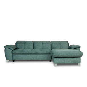 Coltar Extensibil Cu Insula Dreapta Sevilia Lux, 5 Locuri, Lada, Tetiere Reglabile, Verde Petrol, 272 Cm