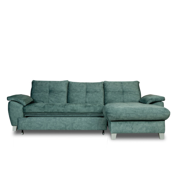 Coltar Extensibil Cu Insula Dreapta Sevilia Lux, 5 Locuri, Lada, Tetiere Reglabile, Verde Petrol, 272 Cm