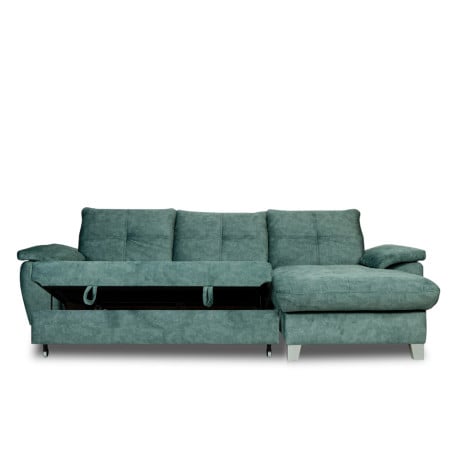 Coltar Extensibil Cu Insula Dreapta Sevilia Lux, 5 Locuri, Lada, Tetiere Reglabile, Verde Petrol, 272 Cm-01