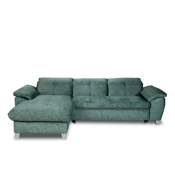 Coltar Extensibil Cu Insula Stanga Sevilia Lux, 5 Locuri, Lada, Tetiere Reglabile, Verde Petrol, 272 Cm