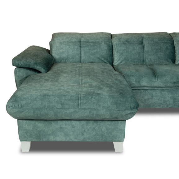 Coltar Extensibil Cu Insula Stanga Sevilia Lux, 5 Locuri, Lada, Tetiere Reglabile, Verde Petrol, 272 Cm