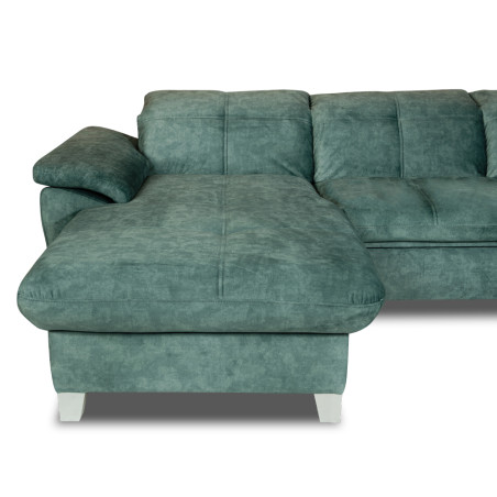 Coltar Extensibil Cu Insula Stanga Sevilia Lux, 5 Locuri, Lada, Tetiere Reglabile, Verde Petrol, 272 Cm-01