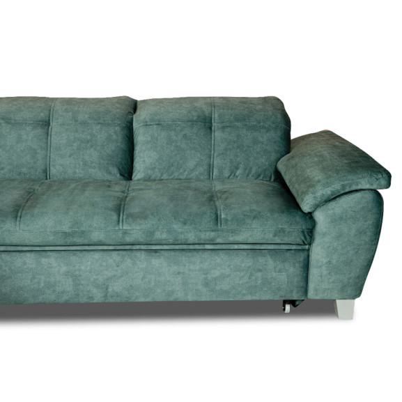 Coltar Extensibil Cu Insula Stanga Sevilia Lux, 5 Locuri, Lada, Tetiere Reglabile, Verde Petrol, 272 Cm