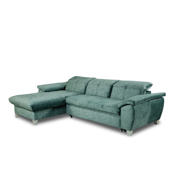 Coltar Extensibil Cu Insula Stanga Sevilia Lux, 5 Locuri, Lada, Tetiere Reglabile, Verde Petrol, 272 Cm