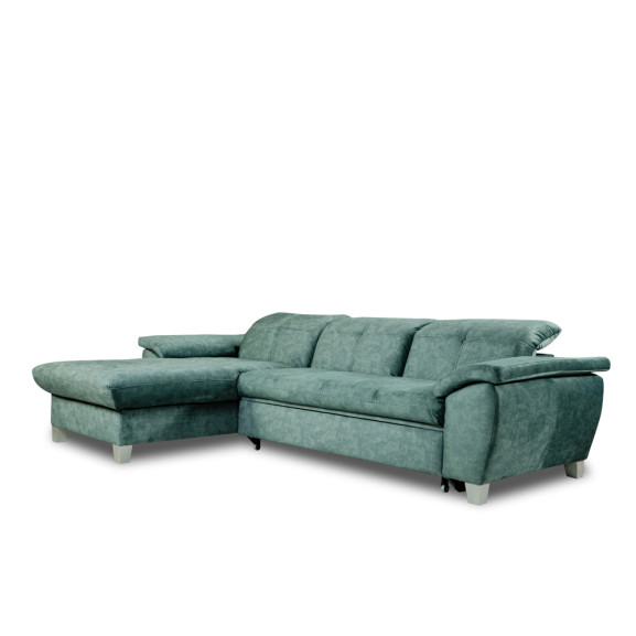 Coltar Extensibil Cu Insula Stanga Sevilia Lux, 5 Locuri, Lada, Tetiere Reglabile, Verde Petrol, 272 Cm