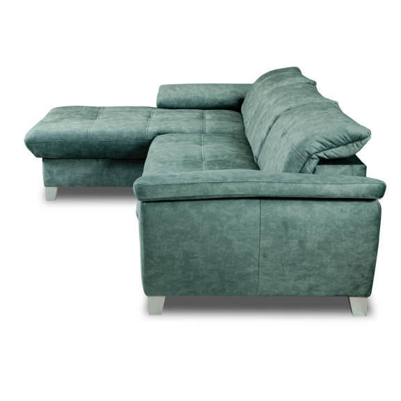 Coltar Extensibil Cu Insula Stanga Sevilia Lux, 5 Locuri, Lada, Tetiere Reglabile, Verde Petrol, 272 Cm