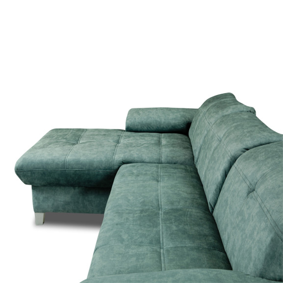 Coltar Extensibil Cu Insula Stanga Sevilia Lux, 5 Locuri, Lada, Tetiere Reglabile, Verde Petrol, 272 Cm