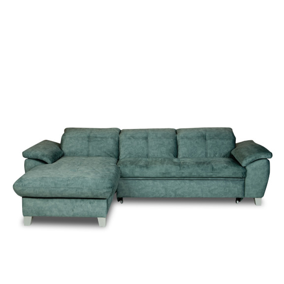 Coltar Extensibil Cu Insula Stanga Sevilia Lux, 5 Locuri, Lada, Tetiere Reglabile, Verde Petrol, 272 Cm