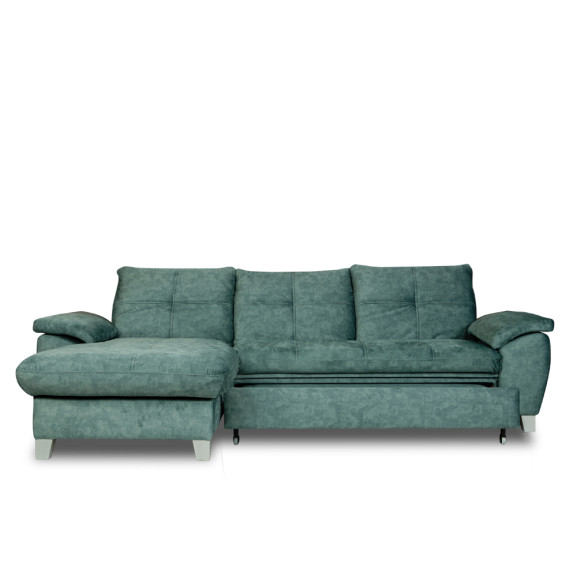 Coltar Extensibil Cu Insula Stanga Sevilia Lux, 5 Locuri, Lada, Tetiere Reglabile, Verde Petrol, 272 Cm
