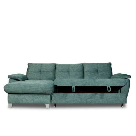 Coltar Extensibil Cu Insula Stanga Sevilia Lux, 5 Locuri, Lada, Tetiere Reglabile, Verde Petrol, 272 Cm-01