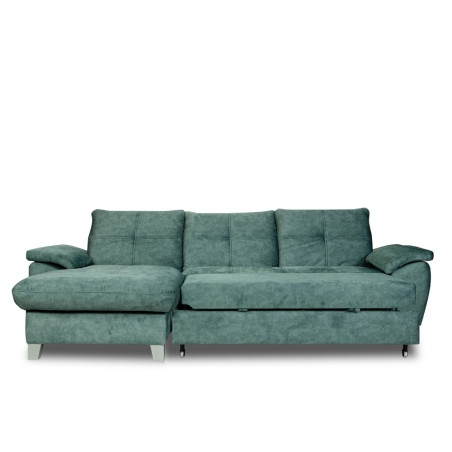 Coltar Extensibil Cu Insula Stanga Sevilia Lux, 5 Locuri, Lada, Tetiere Reglabile, Verde Petrol, 272 Cm-01