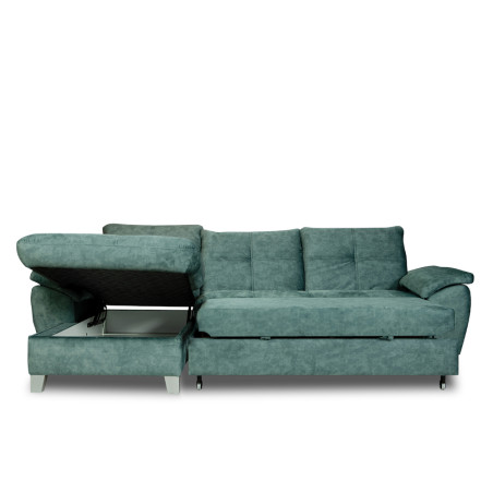 Coltar Extensibil Cu Insula Stanga Sevilia Lux, 5 Locuri, Lada, Tetiere Reglabile, Verde Petrol, 272 Cm-01