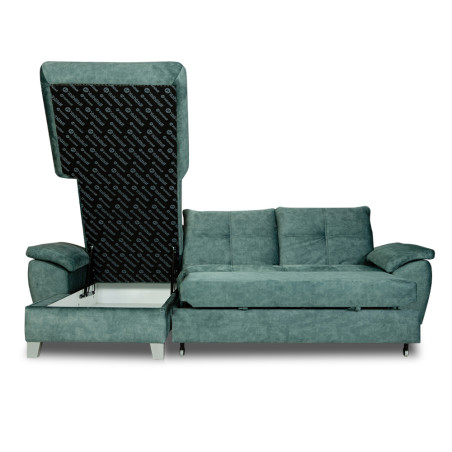 Coltar Extensibil Cu Insula Stanga Sevilia Lux, 5 Locuri, Lada, Tetiere Reglabile, Verde Petrol, 272 Cm-01
