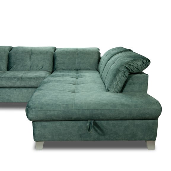 Coltar Extensibil Cu Otoman Mic Dreapta Sevilia Lux, 5 Locuri, Tetiere Reglabile, Verde Petrol, 280 Cm