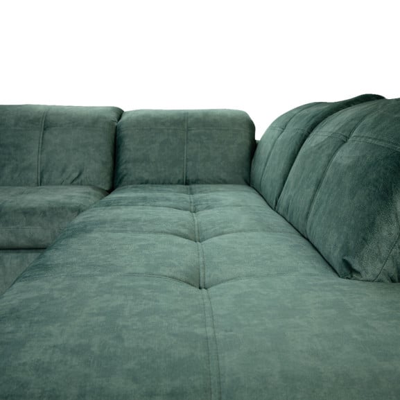 Coltar Extensibil Cu Otoman Mic Dreapta Sevilia Lux, 5 Locuri, Tetiere Reglabile, Verde Petrol, 280 Cm