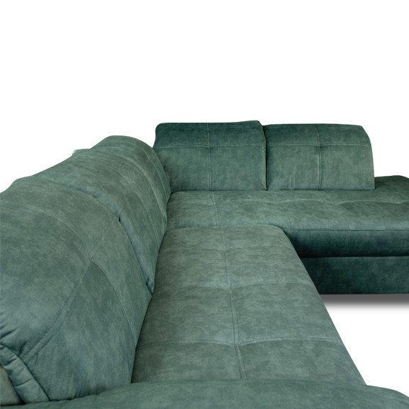 Coltar Extensibil Cu Otoman Mic Dreapta Sevilia Lux, 5 Locuri, Tetiere Reglabile, Verde Petrol, 280 Cm