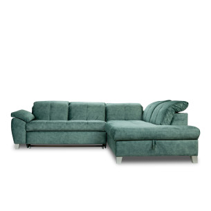 Coltar Extensibil Cu Otoman Mic Dreapta Sevilia Lux, Lada Depozitare, 5 Locuri, Tetiere Reglabile, Verde Petrol, 280 Cm