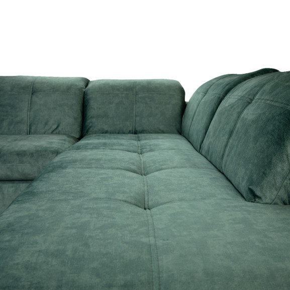 Coltar Extensibil Cu Otoman Mic Stanga Sevilia Lux, 5 Locuri, Tetiere Reglabile, Verde Petrol, 280 Cm