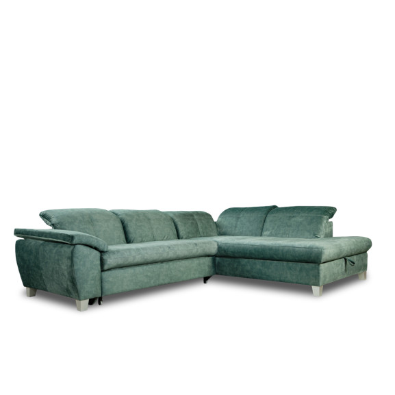 Coltar Extensibil Cu Otoman Mic Stanga Sevilia Lux, 5 Locuri, Tetiere Reglabile, Verde Petrol, 280 Cm