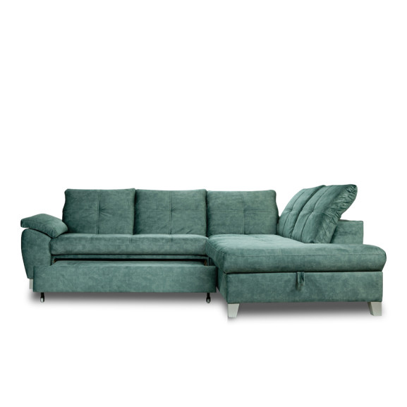 Coltar Extensibil Cu Otoman Mic Stanga Sevilia Lux, 5 Locuri, Tetiere Reglabile, Verde Petrol, 280 Cm