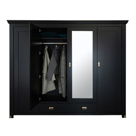 Dulap 4 Usi si 1 Sertar Saint Tropez, Vopsit Negru, 250 Cm-01