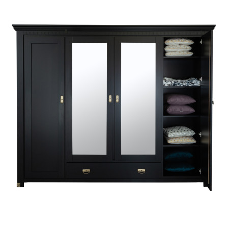 Dulap 4 Usi si 1 Sertar Saint Tropez, Vopsit Negru, 250 Cm-01