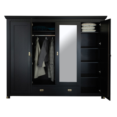 Dulap 4 Usi si 1 Sertar Saint Tropez, Vopsit Negru, 250 Cm-01