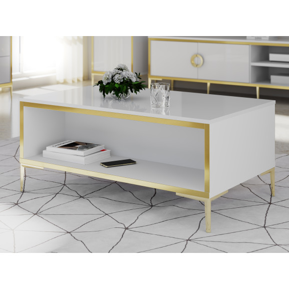 Masa Cafea Glamour Alb Si Alb Super Lucios, 100 Cm