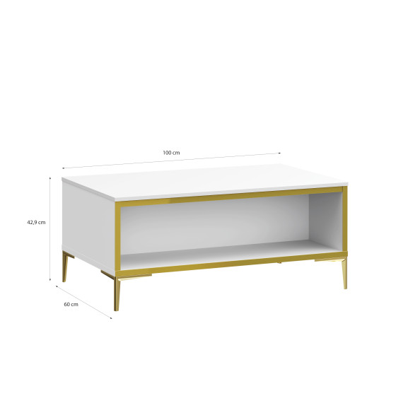 Masa Cafea Glamour Alb Si Alb Super Lucios, 100 Cm