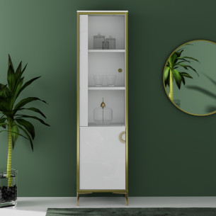 Vitrina Inalta Glamour  Alb Si Alb Super Lucios, 49.8 Cm