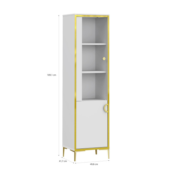 Vitrina Inalta Glamour Alb Si Alb Super Lucios, 49.8 Cm