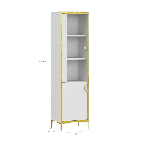 Vitrina Inalta Glamour  Alb Si Alb Super Lucios, 49.8 Cm-01