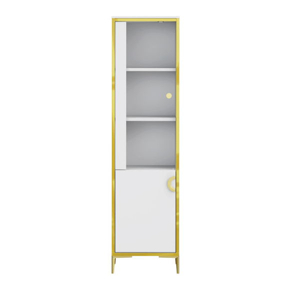 Vitrina Inalta Glamour Alb Si Alb Super Lucios, 49.8 Cm