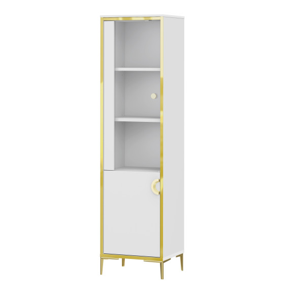 Vitrina Inalta Glamour Alb Si Alb Super Lucios, 49.8 Cm